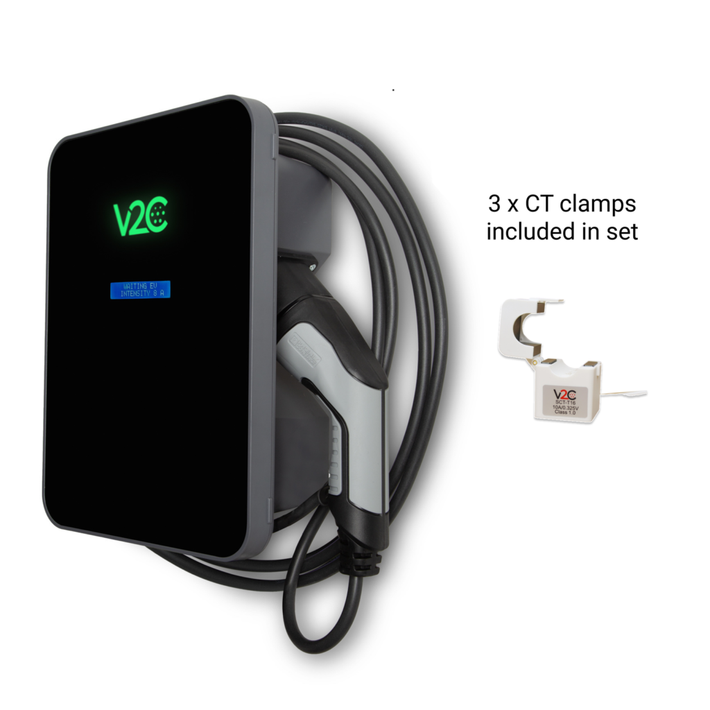 V2C Trydan 7,4kW Solar - Display, 1 Phase, Type 2 cable, Black