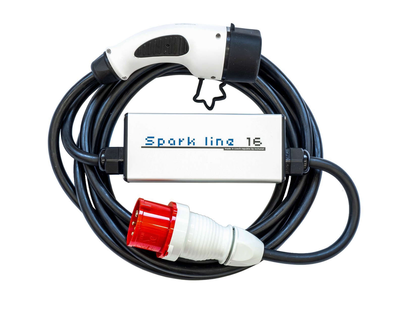 SPARK LINE 16 -  cable with control box 11kW (3X16A), TYPE2-CEE RED, 16A x 3phases, 5m - Image 1