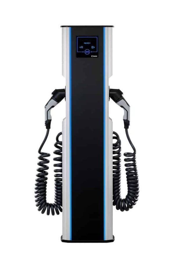 ELINTA CITYCHARGE V2 Plus with Eichrecht certification   - 2×22 kW Type 2 cables, 4G / LAN / Wifi / RFID