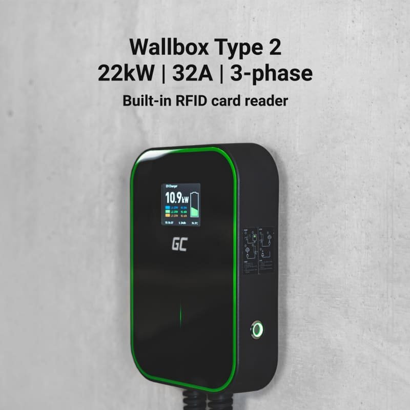 Green Cell Wallbox 22kW with Display & Type 2 socket, RFID - Image 4