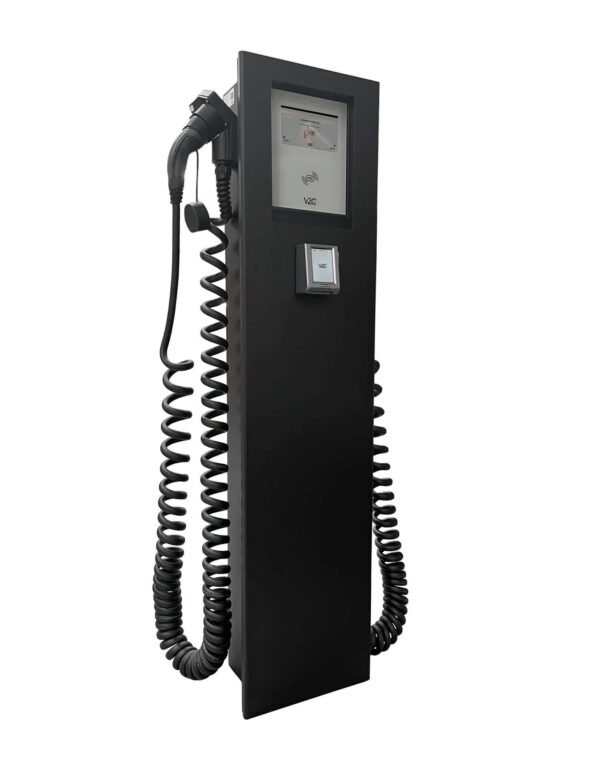 V2C POLE with spring cables (2×22 kW), 8'' Display, 4G, LAN/Wifi, RFID